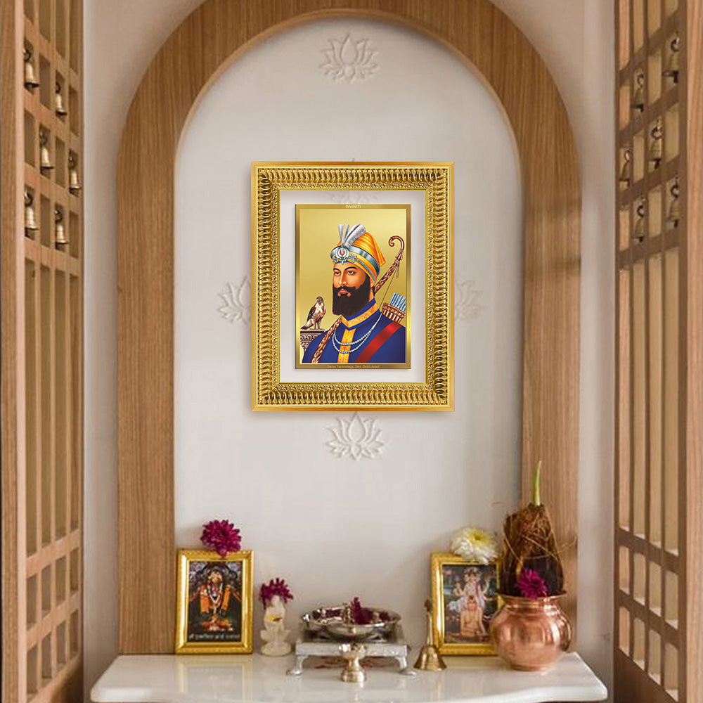 Diviniti 24K Gold Plated Guru Gobind Singh Ji (Classic) Sacred Sikh Wall Frame for Home Decor & Office Ambiance | Premium Spiritual Gift