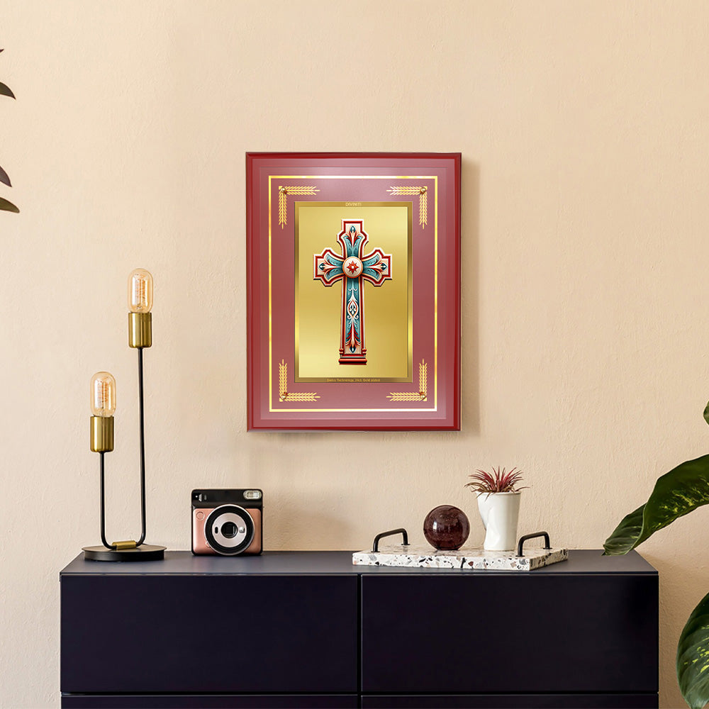 Diviniti 24K Gold Plated Holy Cross Blessing Tabletop Photo Frame | Faith, Hope & Divine Grace