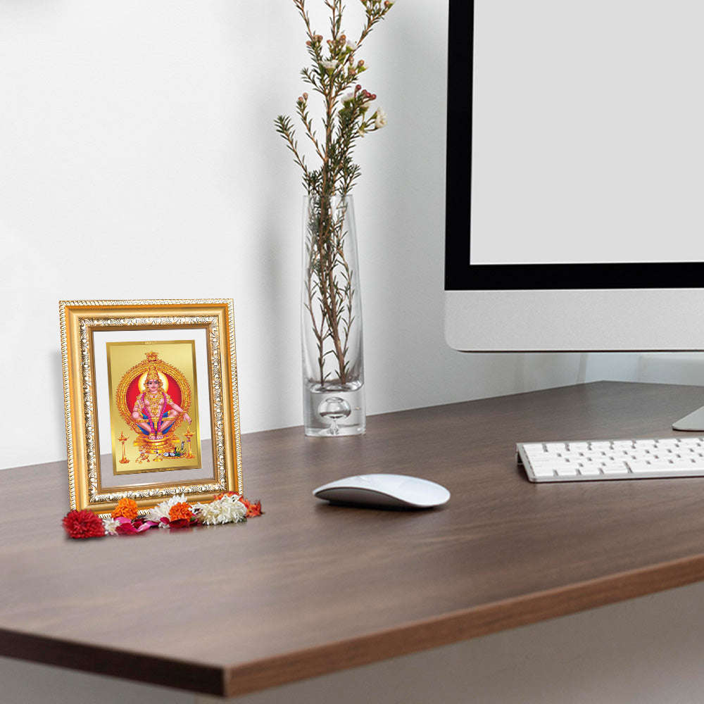 Diviniti 24K Gold Plated Ayyappan Divine Wall and Table Top Frame for Home Mandir & Office Decor | Luxury Spiritual Gift