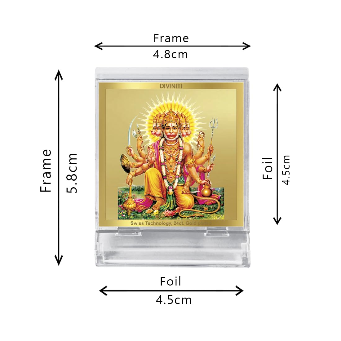 Diviniti 24K Gold Plated Panchmukhi Hanuman Acrylic Frame for Car Dashboard, Home Decor, Tabletop, Puja Room, Festival Gift ACF3A (5.8x4.8 CM)