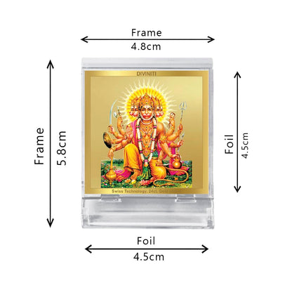 Diviniti 24K Gold Plated Panchmukhi Hanuman Acrylic Frame for Car Dashboard, Home Decor, Tabletop, Puja Room, Festival Gift ACF3A (5.8x4.8 CM)