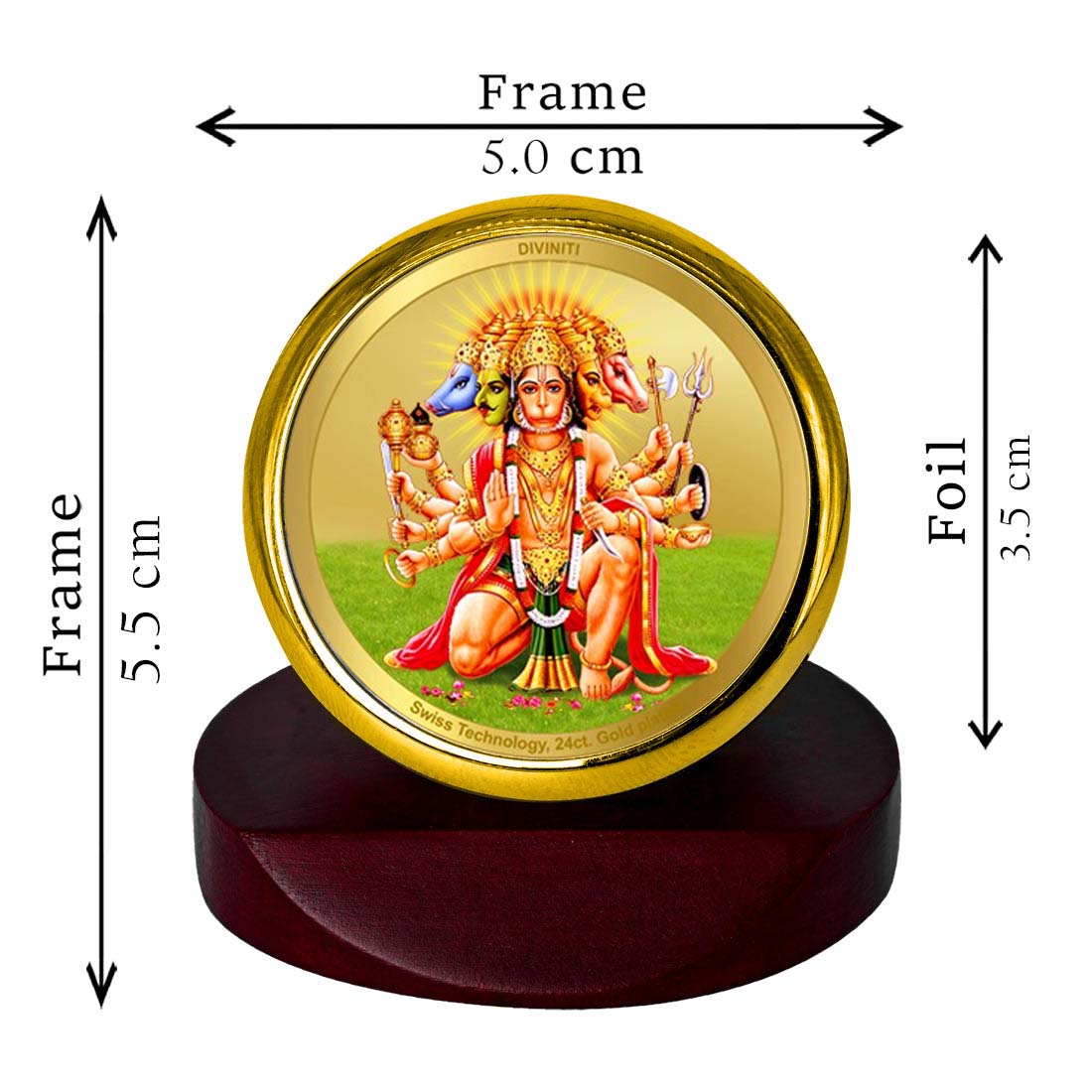 Diviniti 24K Gold Plated Panchmukhi Hanuman Photo Frame for Car Dashboard, Home Decor, Table Top, Puja Room Worship and Festival Gift MCF1CGOLD (5.5x5 CM)