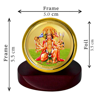 Diviniti 24K Gold Plated Panchmukhi Hanuman Photo Frame for Car Dashboard, Home Decor, Table Top, Puja Room Worship and Festival Gift MCF1CGOLD (5.5x5 CM)