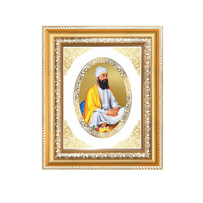 Guru Tegh Bahadur Sahib Ji Divine Sikh Guru Sacred Courage Royal Tabletop Frame in 24K Gold Plated Foil