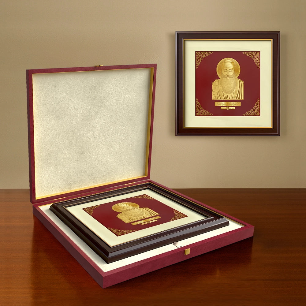 Guru Nanak Dev Ji | Divine Spiritual Master Gold on Gold Wall Hanging Frame in 24K Gold Plated Foil