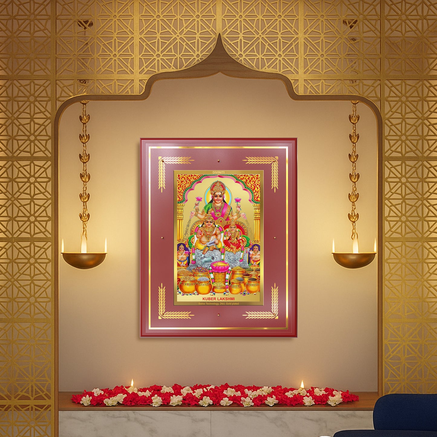 Lakshmi Kuber | Divine Wealth Duo Wall Mount Photo Frame in 24K Gold Plated Foil