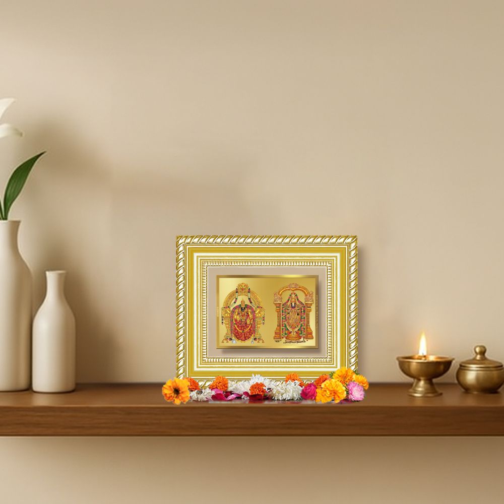 Diviniti 24K Gold Plated Padmavati And Balaji Divine Table Top Frame for Home Mandir & Office Decor | Luxury Spiritual Gift
