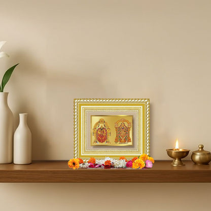 Diviniti 24K Gold Plated Padmavati And Balaji Divine Table Top Frame for Home Mandir & Office Decor | Luxury Spiritual Gift