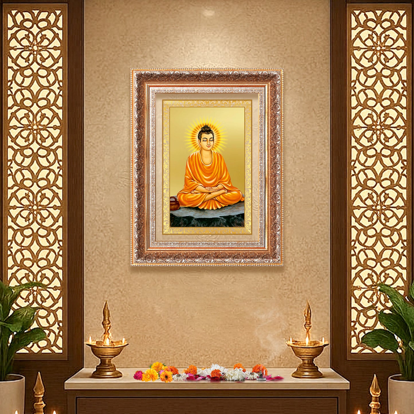 Lord Buddha |  Gautam Buddha | Wall Photo Frame in 24K Gold Plated Foil