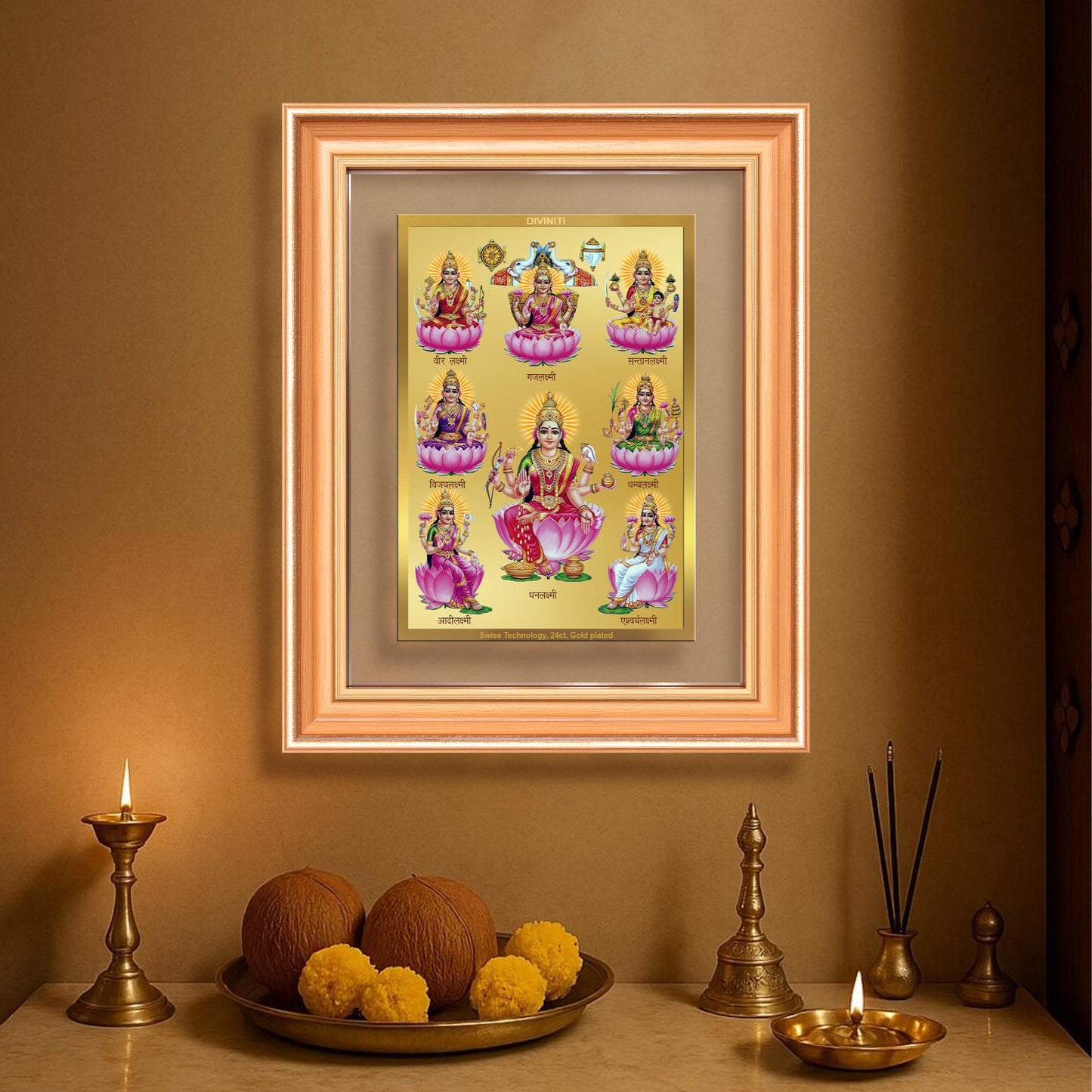 Ashtalakshmi | Lakshmi Devi for Wall Mount Photo Frame in 24K Gold Plated Foil