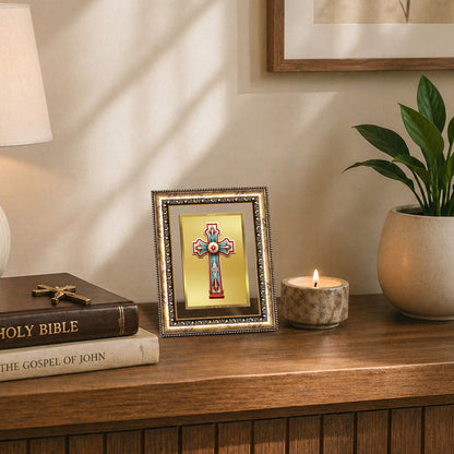 Diviniti 24K Gold Plated Holy Cross (Classic) Divine Wall Frame for Home Mandir & Office Decor | Luxury Spiritual Gift