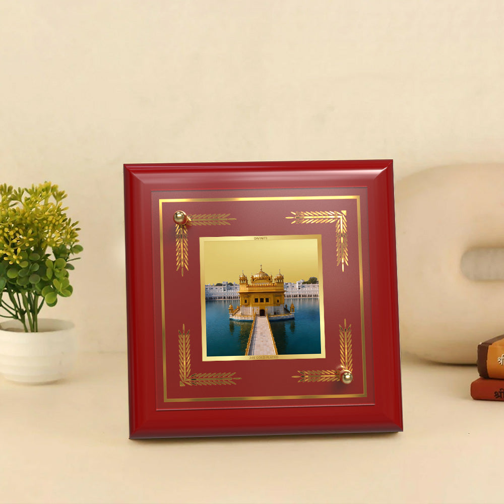 Golden Temple | Shri Harmandir Sahib 24K Gold Plated Divine Photo Frame for Home Décor, Tabletop & Office | Blessings of Peace, Faith & Spiritual Harmony (MDF1A)
