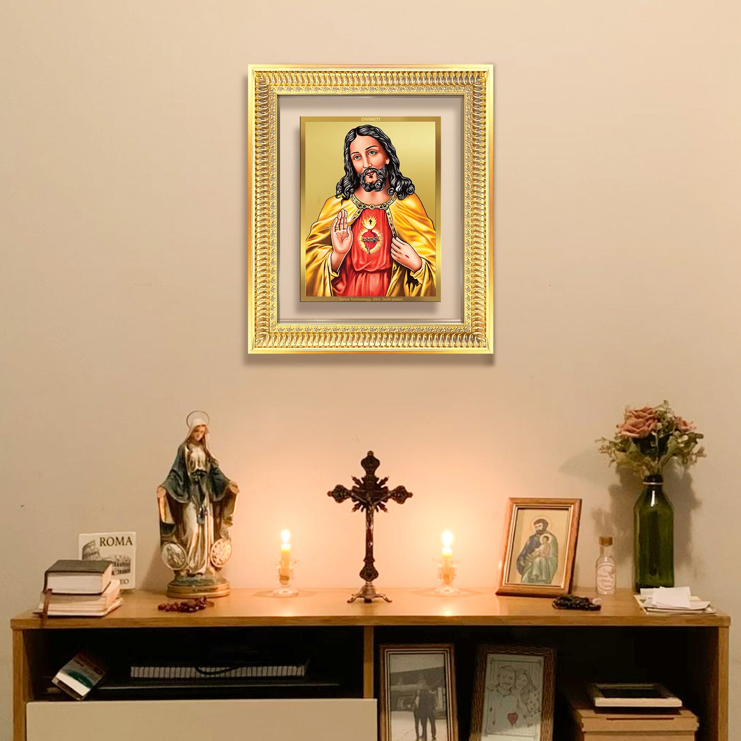 Diviniti 24K Gold Plated Jesus Christ (Classic) Divine Wall Frame for Home Mandir & Office Decor | Luxury Spiritual Gift