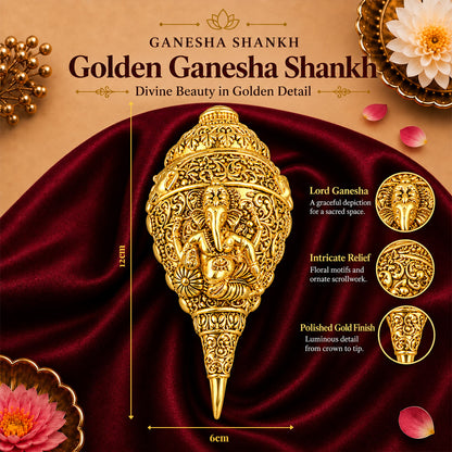 24K Gold-Plated Ganesha Shankh | Premium Gift Box | 12x6 CM