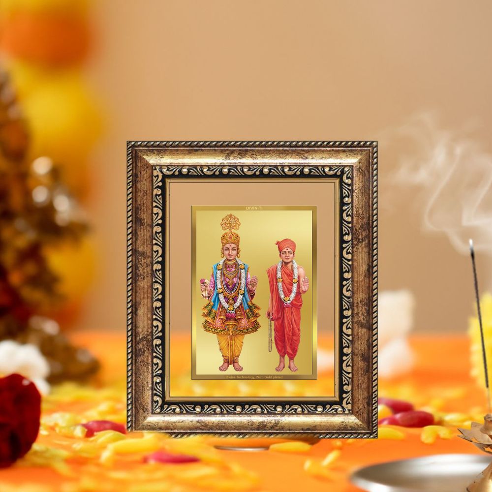 Diviniti 24K Gold Plated Swaminarayan Divine Table Top Frame for Home Mandir & Office Decor | Luxury Spiritual Gift