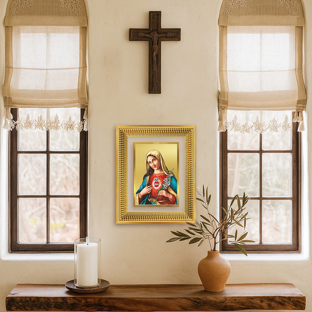 Diviniti 24K Gold Plated Mother Mary (Classic) Divine Wall Frame for Home Mandir & Office Decor | Luxury Spiritual Gift