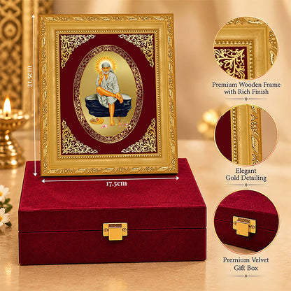 24K Gold-Plated Sai Baba Frame | Premium Gift Box | 21.5x17.5 CM