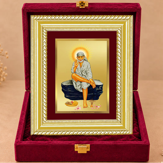 24K Gold-Plated Sai Baba Frame | Premium Gift Box | 21.5x17.5 CM