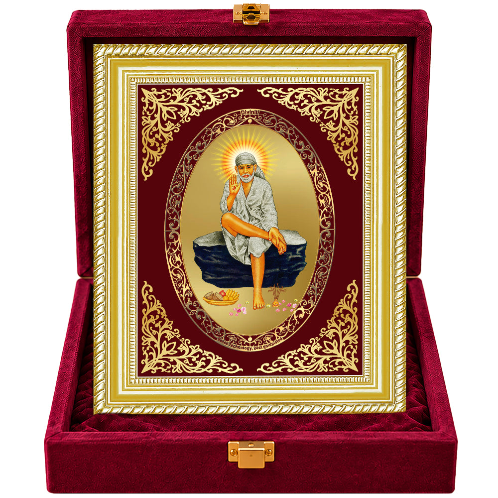 24K Gold-Plated Sai Baba Frame | Premium Gift Box | 26x20 CM