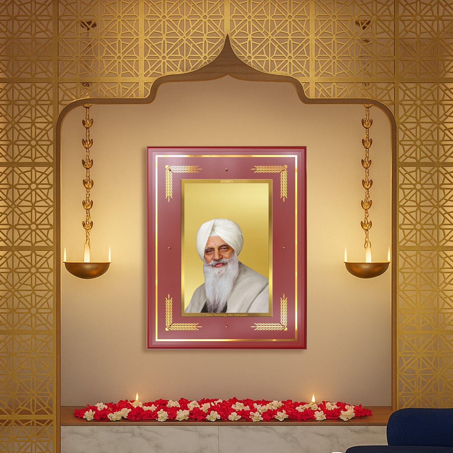 Baba Gurinder Singh Ji Maharaj | Spiritual Master of Radha Soami Satsang Beas Wall Mount Photo Frame in 24K Gold Plated Foil