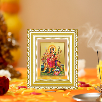 Diviniti 24K Gold Plated Durga - Sherawali Mata With Pind Divine Table Top Frame for Home Mandir & Office Decor | Luxury Spiritual Gift