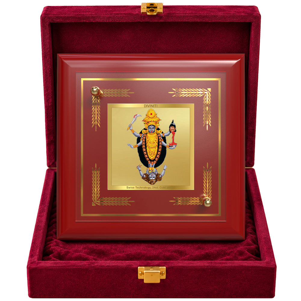 24K Gold-Plated Maa Kali MDF Frame | Premium Gift Box | 10x10 CM