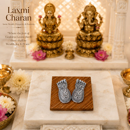 Diviniti 999 Silver Plated Laxmi Charan Paduka with Gift Box | Antique Decor