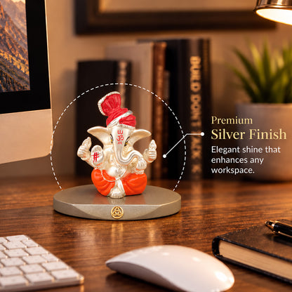 DIVINITI 999 Silver-Plated Ganesha Idol | Car & Home Décor | Gift Box | 7x7 CM