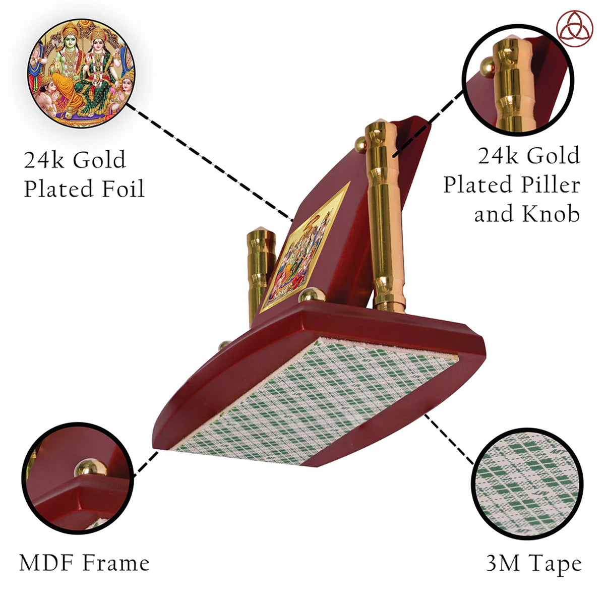 Ram Darbar | Divine Family of Lord Rama, Sita, Lakshman & Hanuman Car Dashboard Frame in 24K Gold Plated Foil