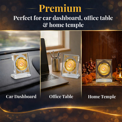 Diviniti 24K Gold Plated Om with Gayatri Mantra Acrylic Car Dashboard Frame | Spiritual Energy, Wisdom & Divine Blessings for Car, Home, Tabletop & Puja Room | Peace & Positivity (ACF1CH)