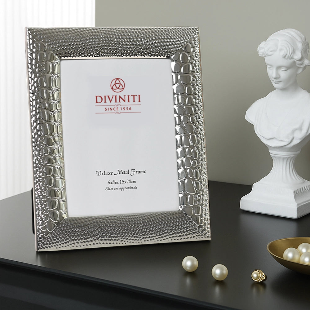 DIVINITI 999 Silver Plated Photo Frame for Luxurious Home Office Décor, Tabletop, Beautiful Wedding, Marriage Anniversary, Birthday Diwali Gift (22x27 CM)