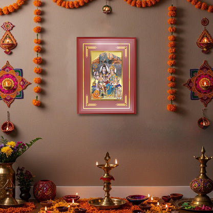 Diviniti Shiv Parivar Wall Photo Frame in 24K Gold Plated Foil | Unity, Harmony & Divine Protection