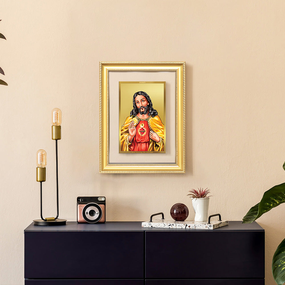 Diviniti 24K Gold Plated Jesus Christ (Classic) Divine Wall Frame for Home Mandir & Office Decor | Luxury Spiritual Gift
