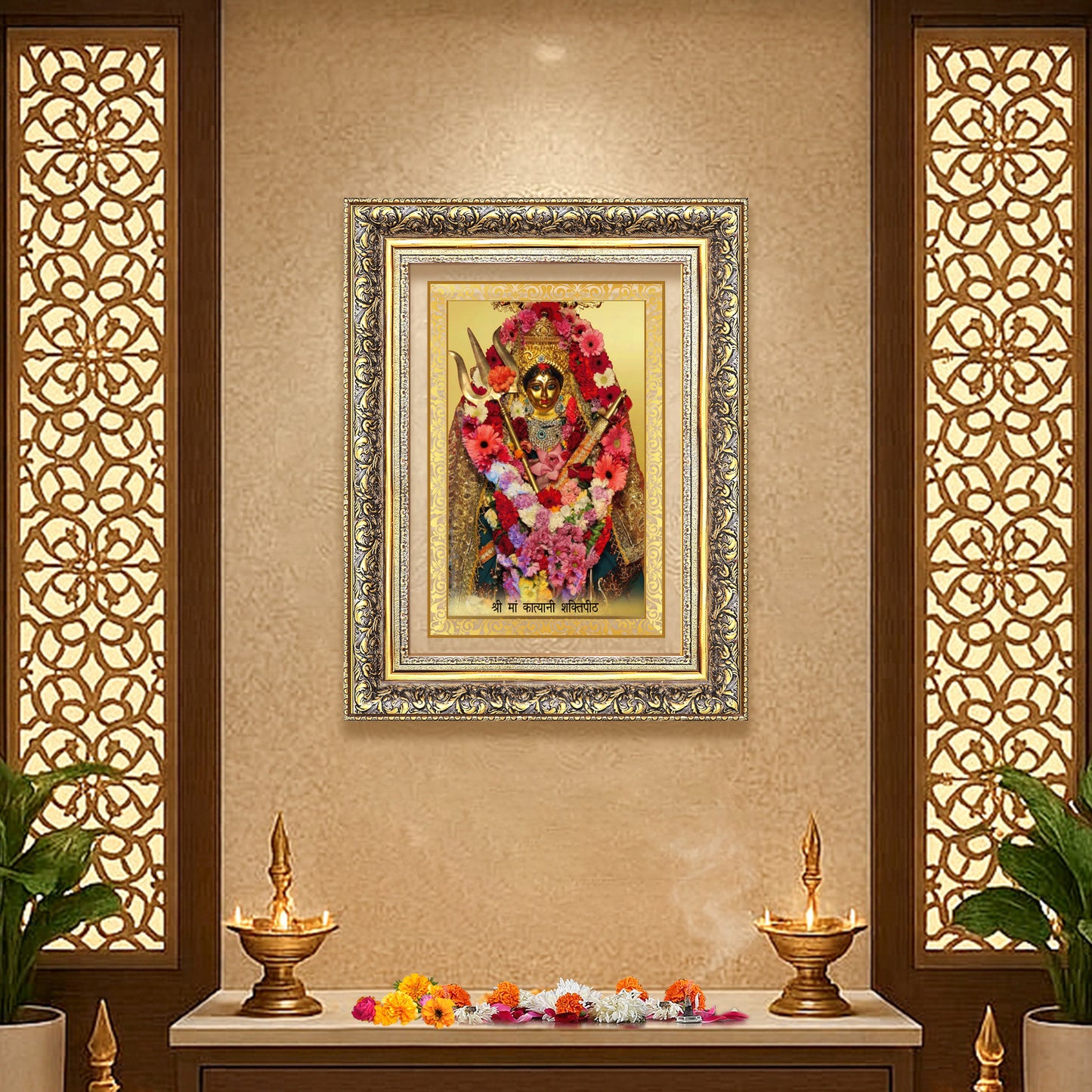 Diviniti 24K Gold Plated Katyayani Mata (Classic) Divine Wall Frame for Home Mandir & Office Decor | Luxury Spiritual Gift