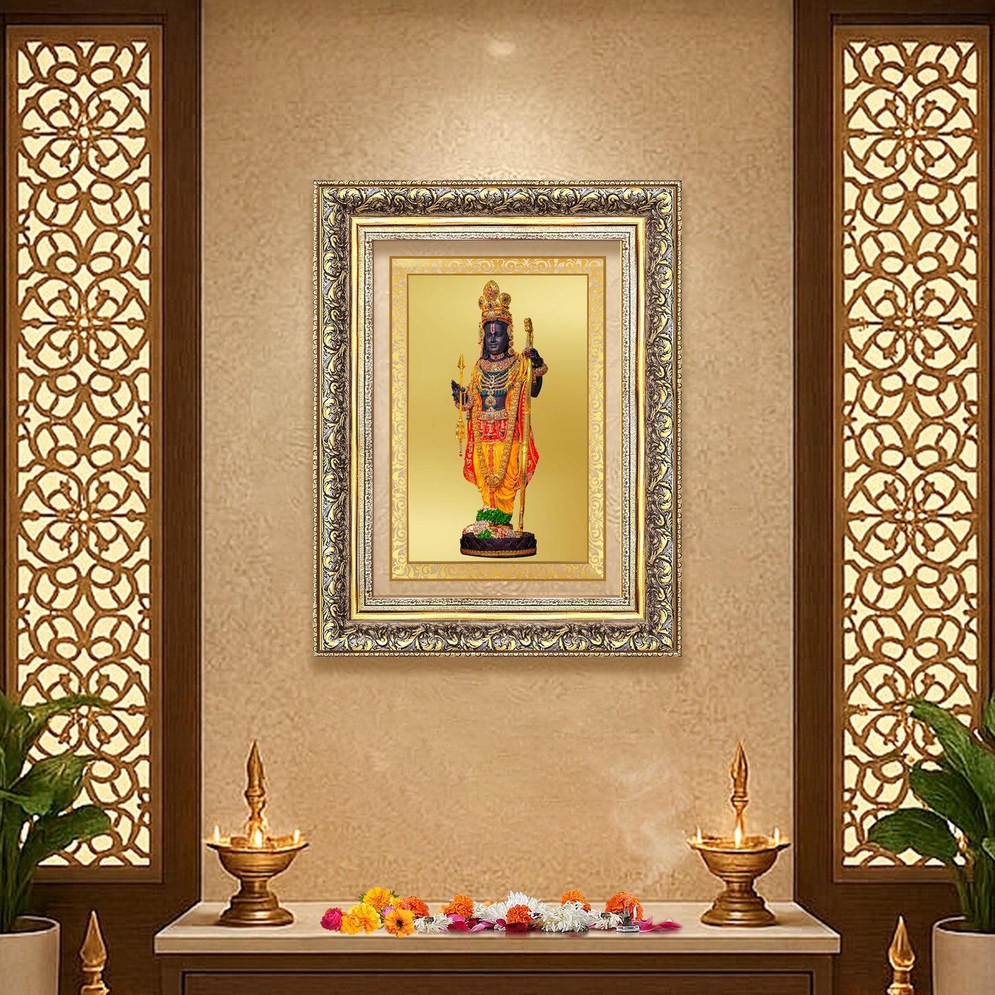 Diviniti 24K Gold Plated Ram Lalla With Arch (Classic) Divine Wall Frame for Home Mandir & Office Decor | Luxury Spiritual Gift