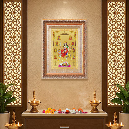 Durga Nav Durga | Goddess Durga in Her Nine Divine forms Wall Mount Photo Frame in 24K Gold Plated Foil