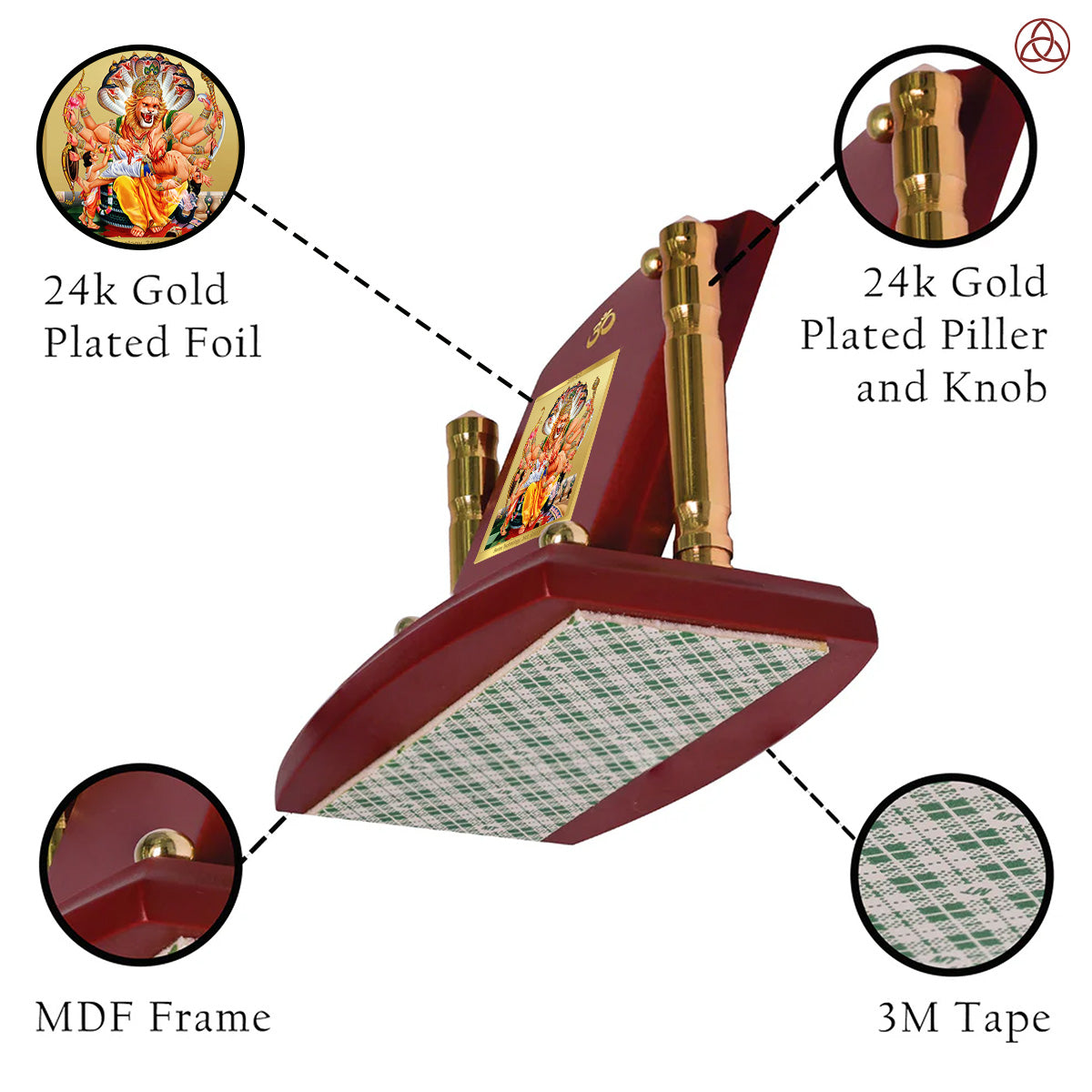 Lord Narasimha | The Fierce Protector Car Dashboard Frame in 24K Gold Plated Foil