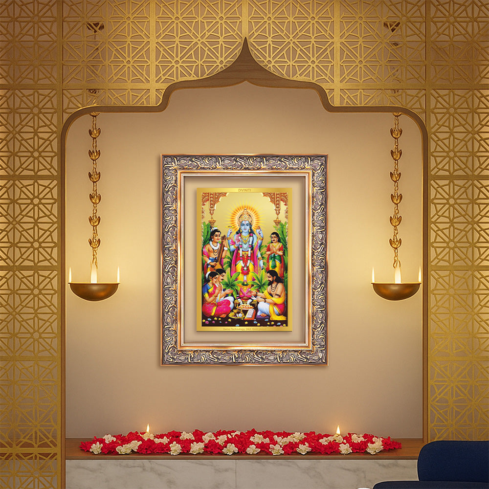 Diviniti 24K Gold Plated Satyanarayan (Classic) Divine Wall Frame for Home Mandir & Office Decor | Luxury Spiritual Gift