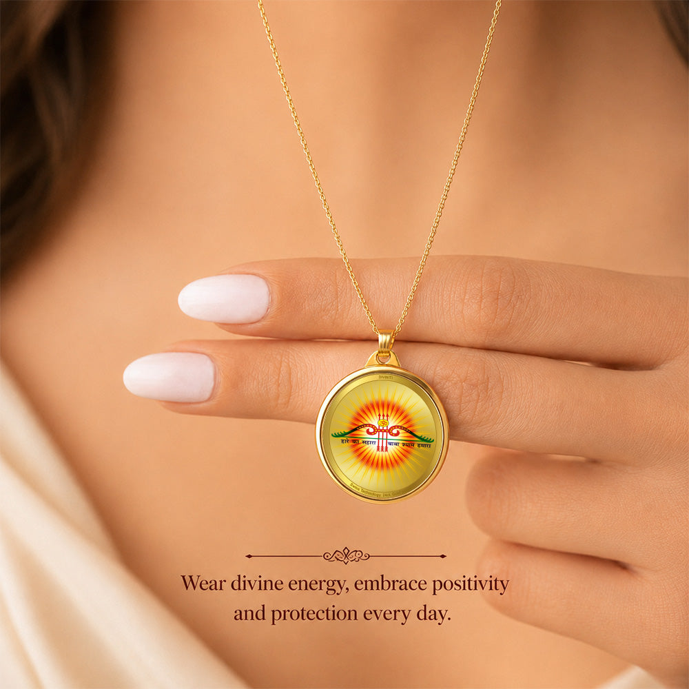 Diviniti 24K Gold Plated Khatushyam & Mantra | 18MM Double Sided Pendant For Men, Women & Kids