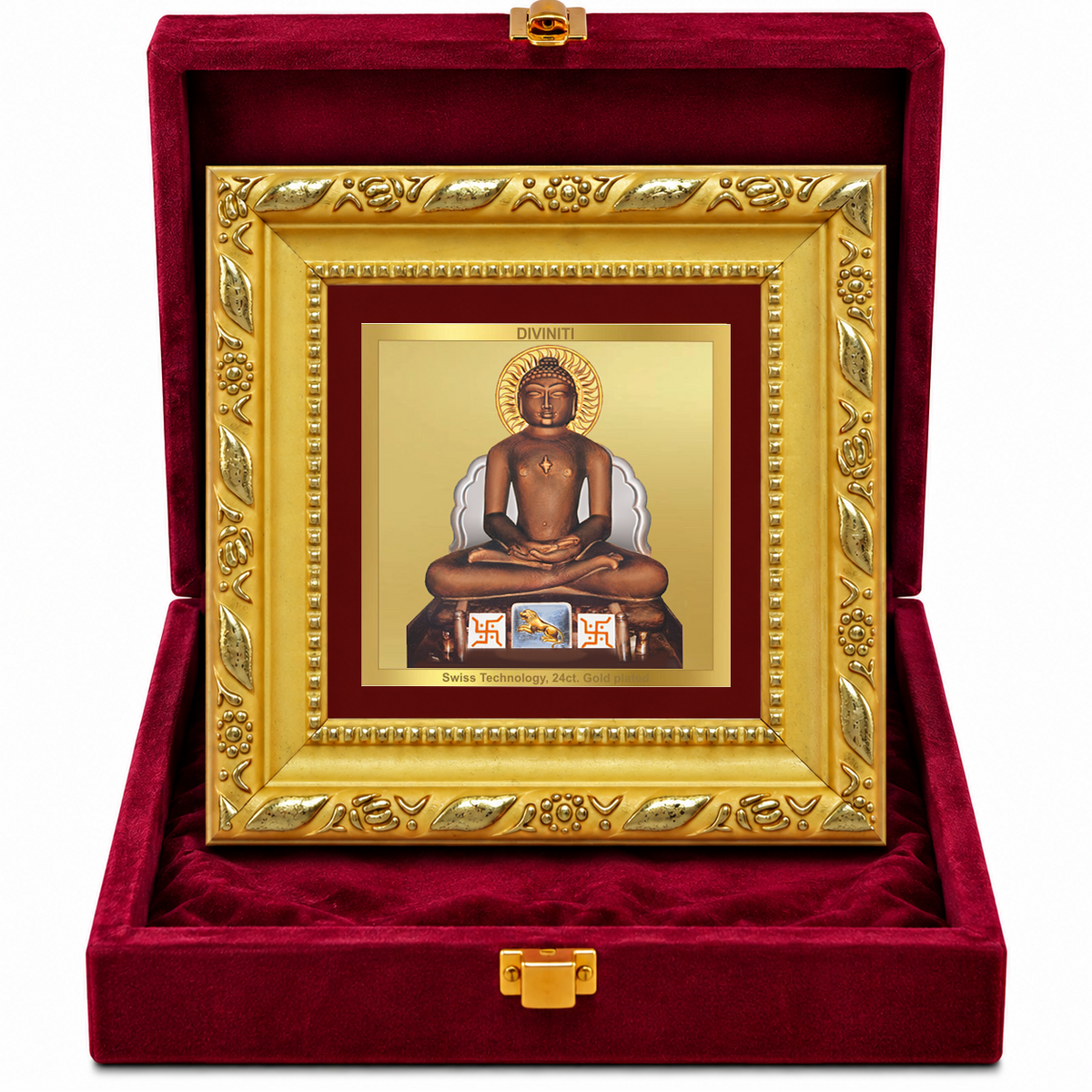 24K Gold-Plated Lord Mahavir Frame | Premium Gift Box | 10x10 CM