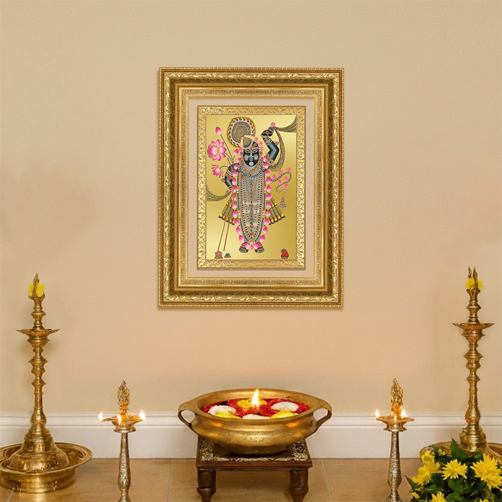 Diviniti 24K Gold Plated Shrinath Ji (Classic) Divine Wall Frame for Home Mandir & Office Decor | Luxury Spiritual Gift