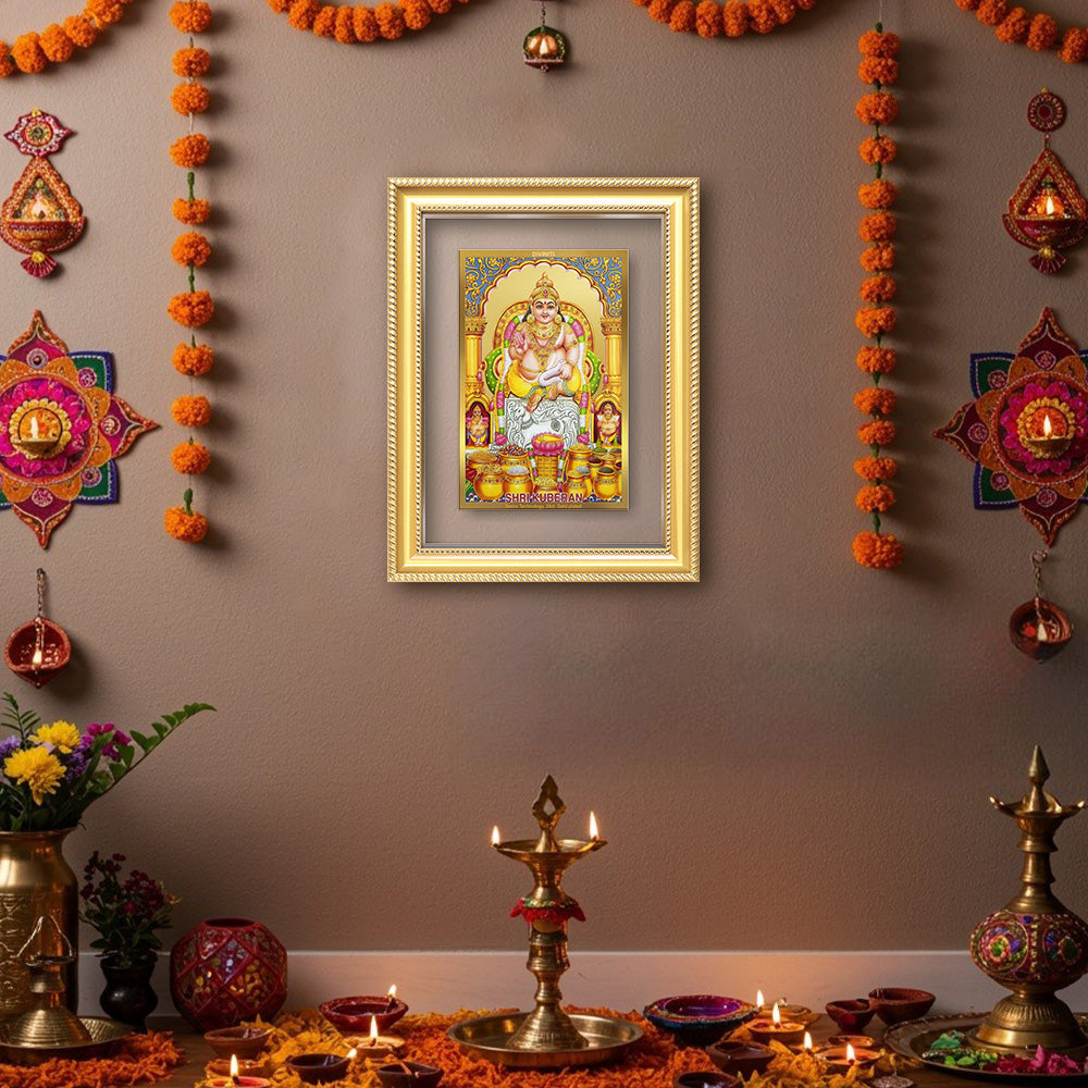Diviniti 24K Gold Plated Kuber (Classic) Divine Wall Frame for Home Mandir & Office Decor | Luxury Spiritual Gift
