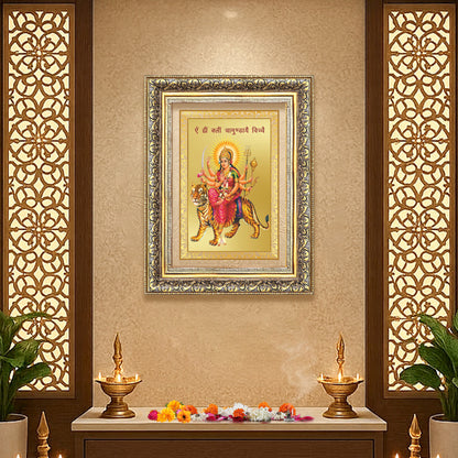 Diviniti 24K Gold Plated Durga With Mantra (Classic) Divine Wall Frame for Home Mandir & Office Decor | Luxury Spiritual Gift
