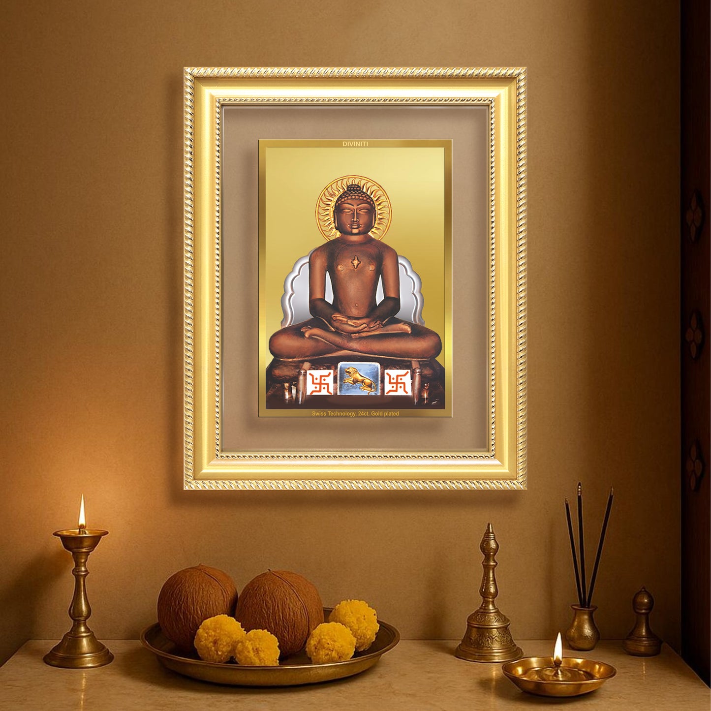 Diviniti 24K Gold Plated Mahavir (Classic) Divine Wall Frame for Home Mandir & Office Decor | Luxury Spiritual Gift