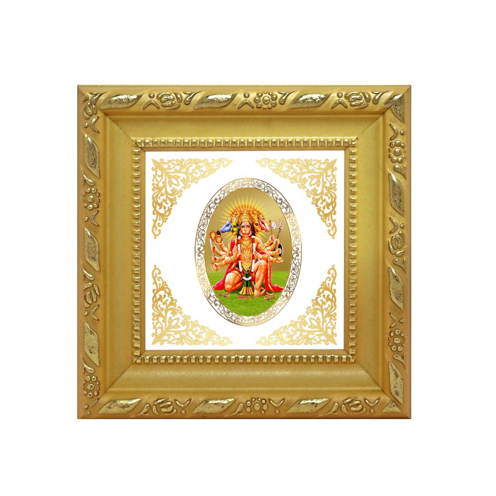 Panchmukhi Hanuman | Divine Five-Faced Hanuman Royal Tabletop Photo Frame in 24K Gold Plated Foil