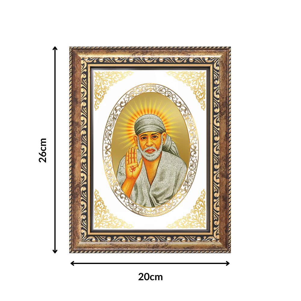 Sai Baba Blessing Form Divine Protection & Grace Sacred Royal Tabletop Frame in 24K Gold Plated Foil