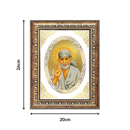 Sai Baba Blessing Form Divine Protection & Grace Sacred Royal Tabletop Frame in 24K Gold Plated Foil