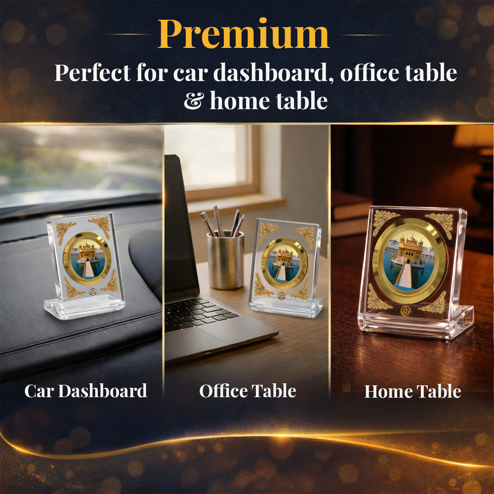 Diviniti 24K Gold Plated Golden Temple Acrylic Car Dashboard Frame | Divine Blessings, Peace & Spiritual Harmony for Car, Home, Tabletop & Meditation Room | Faith & Serenity (ACF1CH)