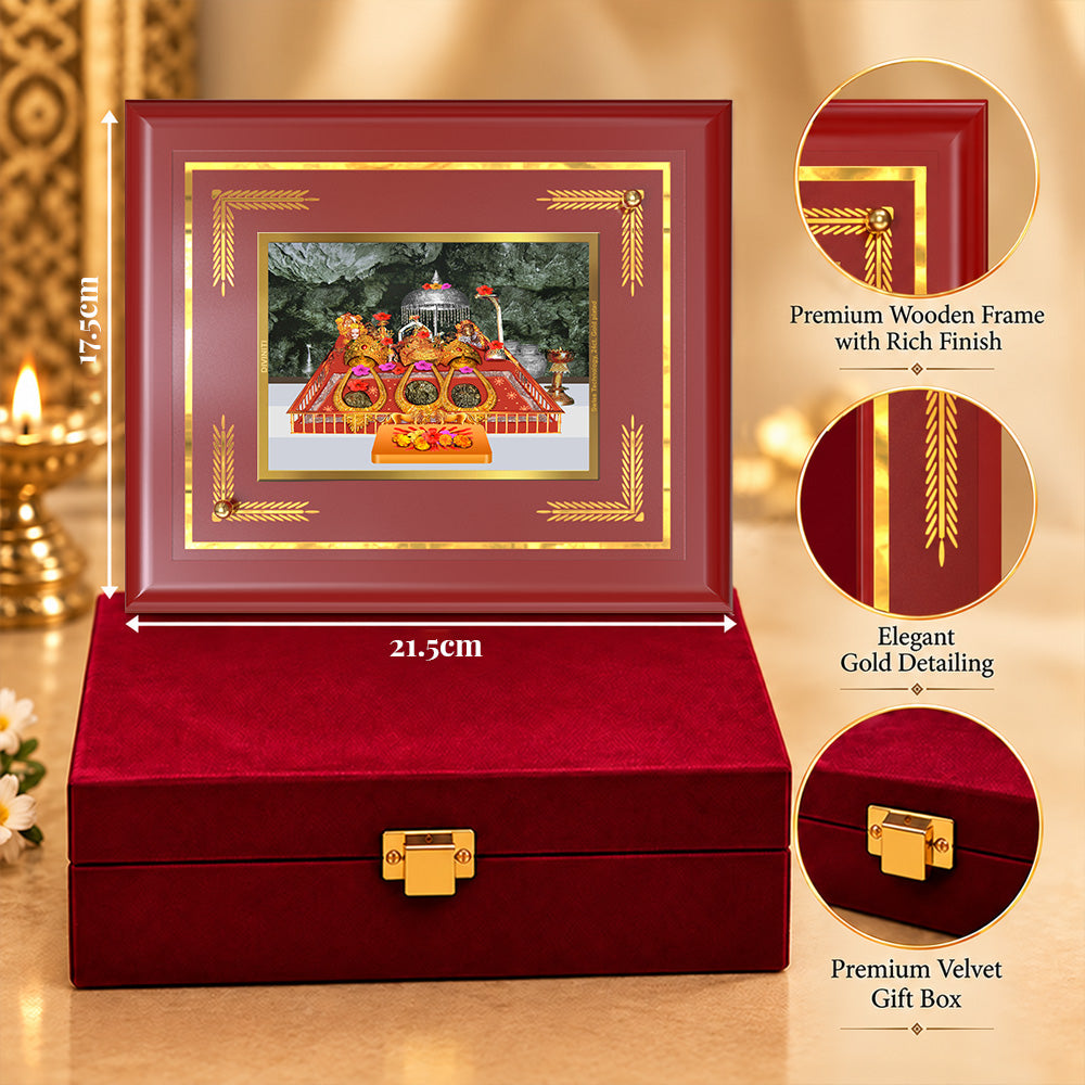 24K Gold-Plated Vaishno Devi Mata Darbar MDF Frame | Premium Gift Box | 22 X 18 CM