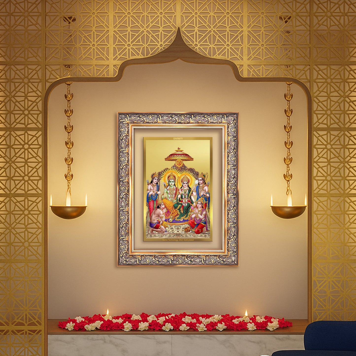 Diviniti 24K Gold Plated Ram Darbar Divine Wall Frame for Home Mandir & Office Decor | Luxury Spiritual Gift